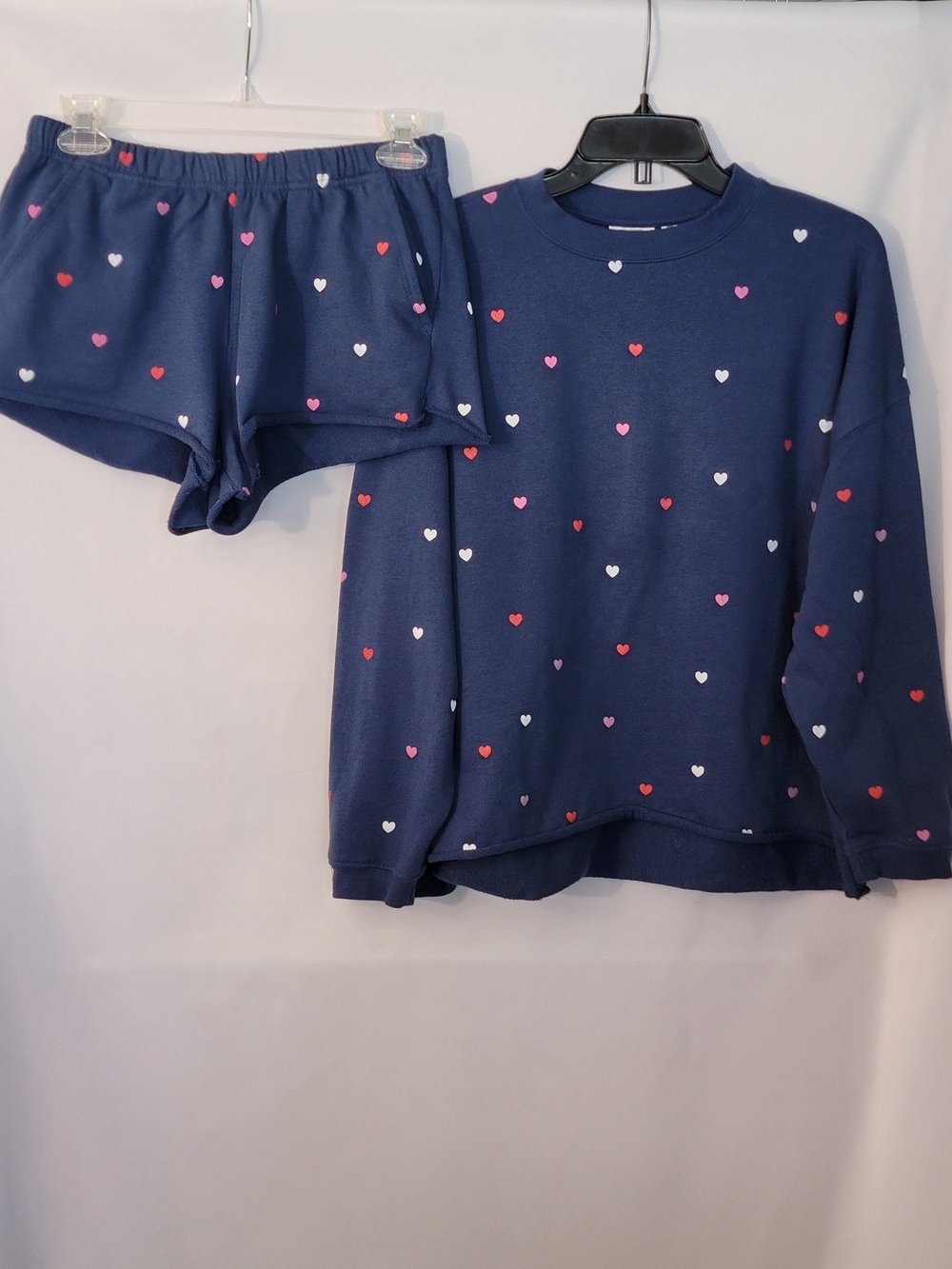 Mighty Fine Heart-Print Long Sleeve Top & Shorts Pajama Set Size S